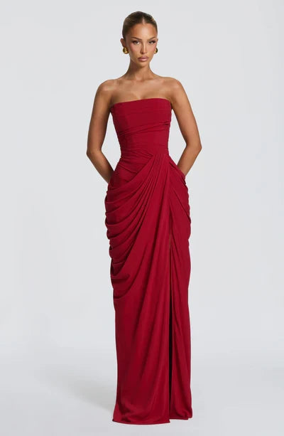 Anmutiges trägerloses Korsett Maxikleid für Damen, mit Schnürung und schmaler Silhouette.