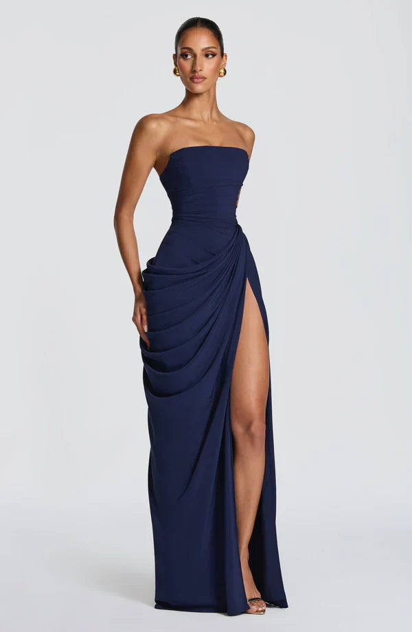 Wunderschönes trägerloses Korsett Maxikleid mit filigraner Schnürung, für Hochzeitsgäste.