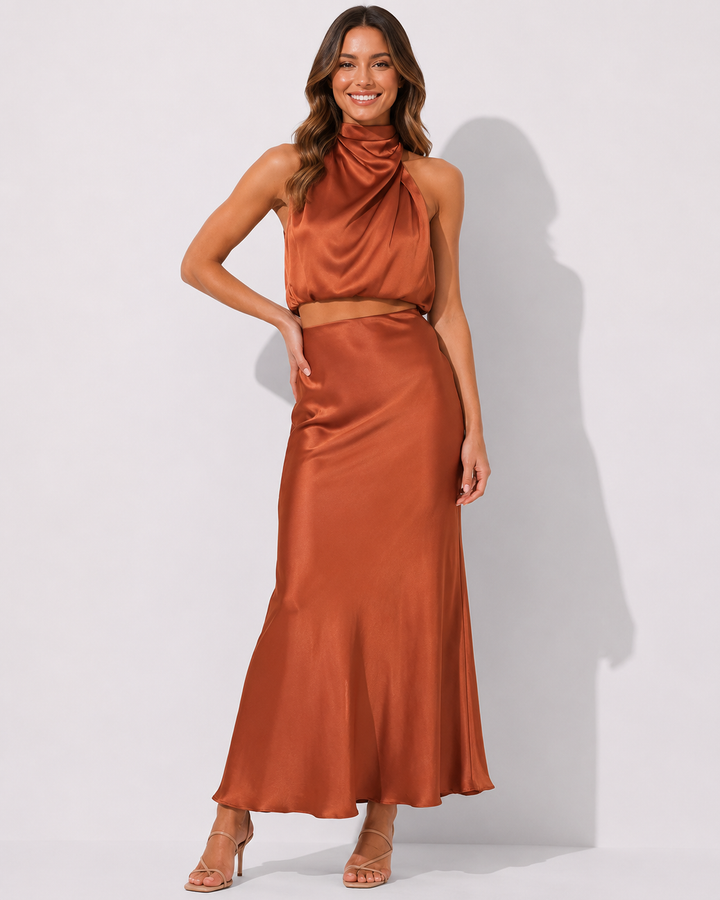 Damen Festliches Zweiteiliges Kleid Set, elegant und stilvoll, geeignet für Abendgarderobe.