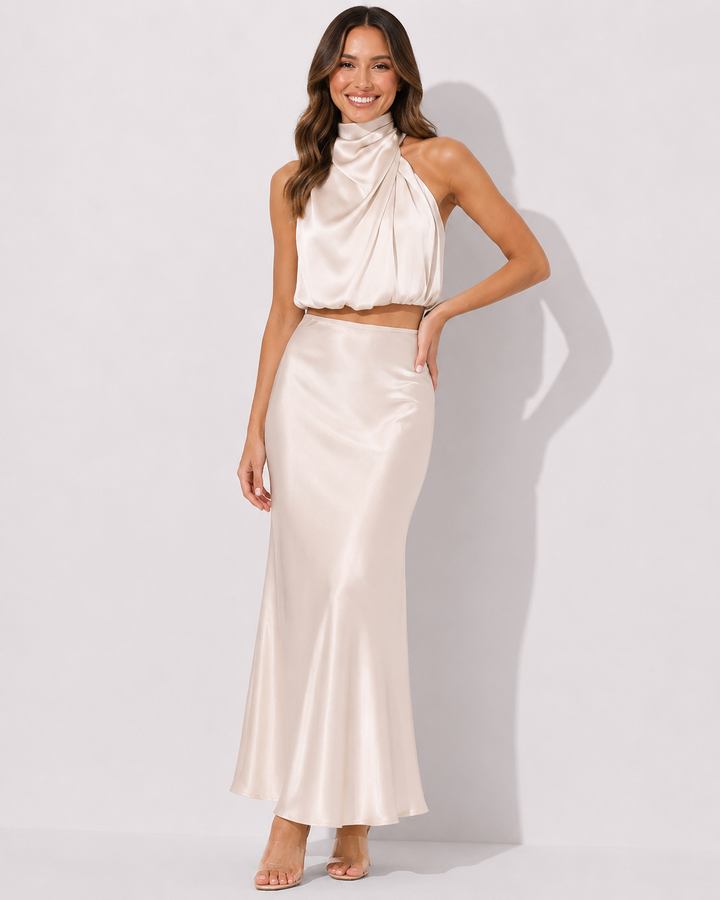 Modisches Damen Zweiteiliges Kleid Set, elegant und lang, ideal für moderne Abendlooks.
