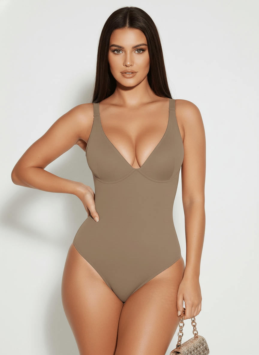 Nahtloser Damen Bodysuit in Coffee, figurformend & vielseitig, perfekte Unterwäsche für jedes Outfit.