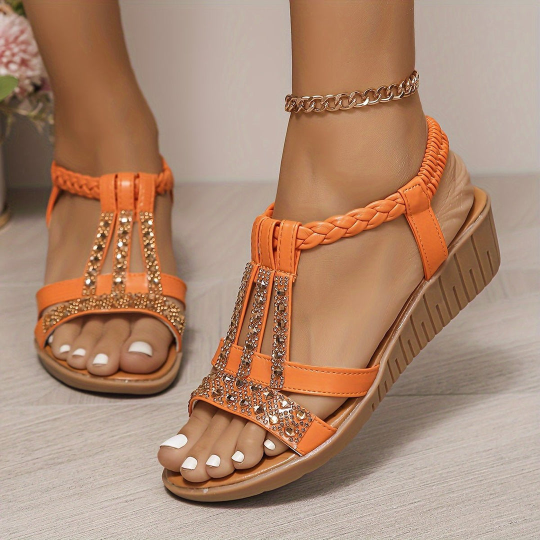 Bequeme & elegante funkelnde Keilabsatz Sandale für Damen mit Glitzer-Effekt.
