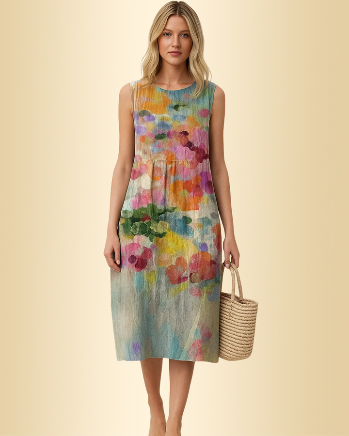 Damen Gemustertes Maxikleid in Rosa, locker und bequem, ideal als Sommer- oder Freizeitkleid.