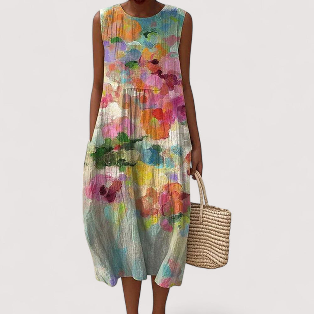Fließendes, gemustertes Damen Maxikleid für vielseitige Anlässe, bequem und elegant für Sommer und Reise.