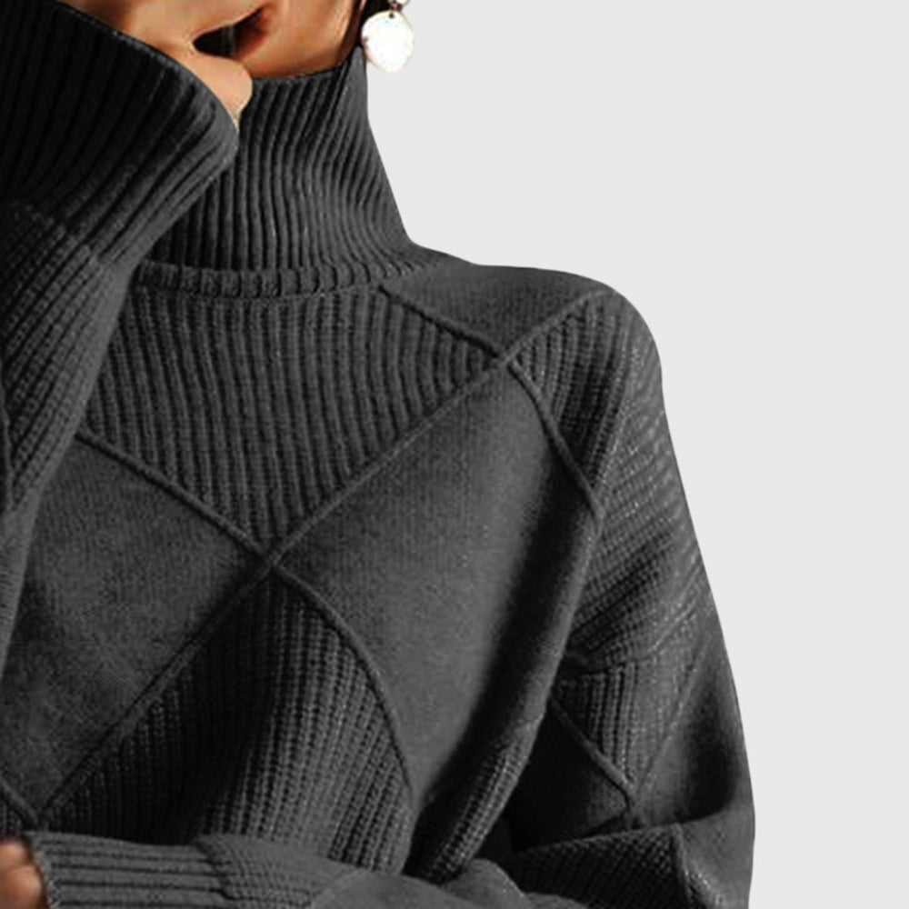 Eleganter Damen Rollkragenpullover, geometrisch gemustert, bietet Komfort & Stil für Business Casual Outfits.