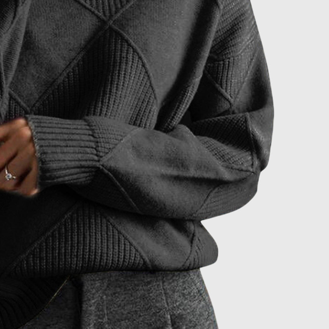 Bequemer Strick-Rollkragenpullover für Damen, geometrisches Design, perfekt für Herbst- & Winter-Layering.