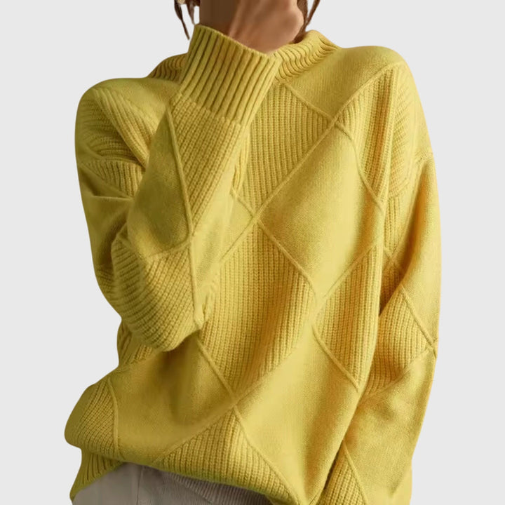 Komfortabler, eleganter Damen Rollkragenpullover, geometrisches Design, langärmlig, ideal für Business & Freizeit.