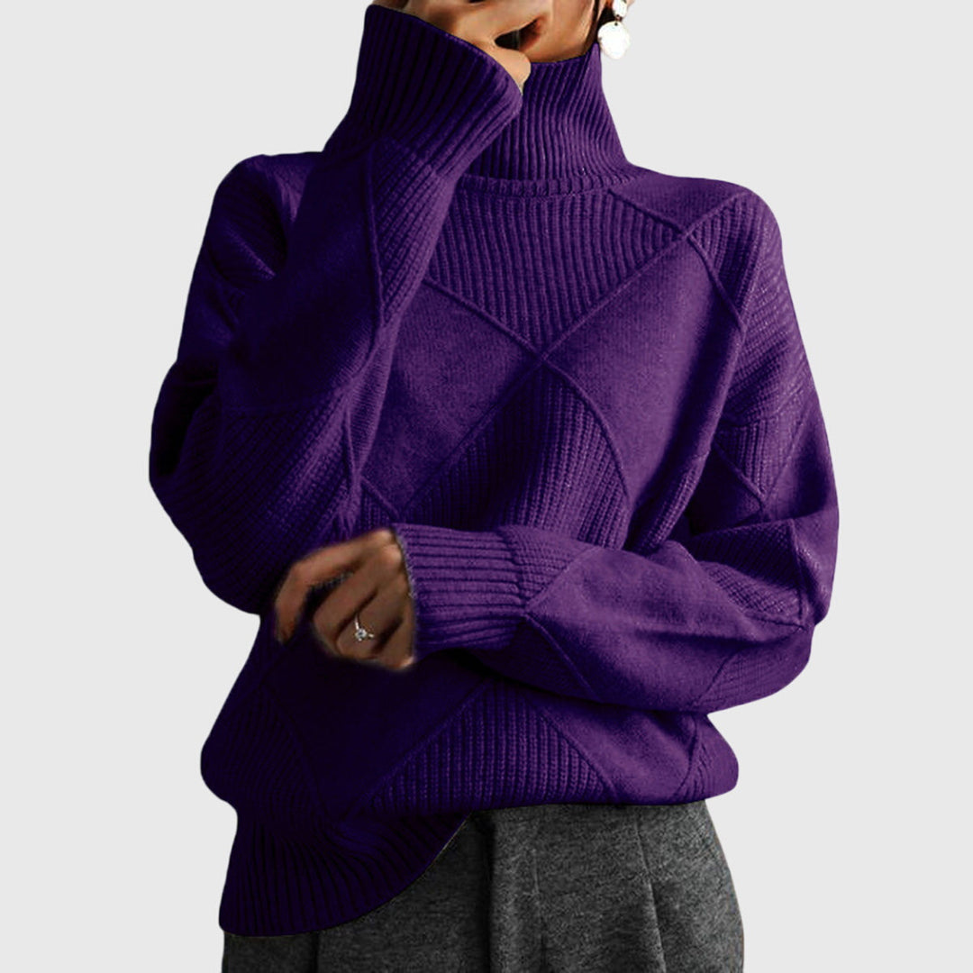 Geometrischer Damen Strickpullover mit Rollkragen, schlankem Schnitt und bequemer Passform für den Winter.