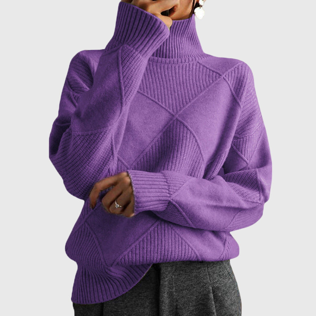 Slim Fit Damen Rollkragenpullover, langärmlig, mit modernem geometrischem Design, elegant & bequem.