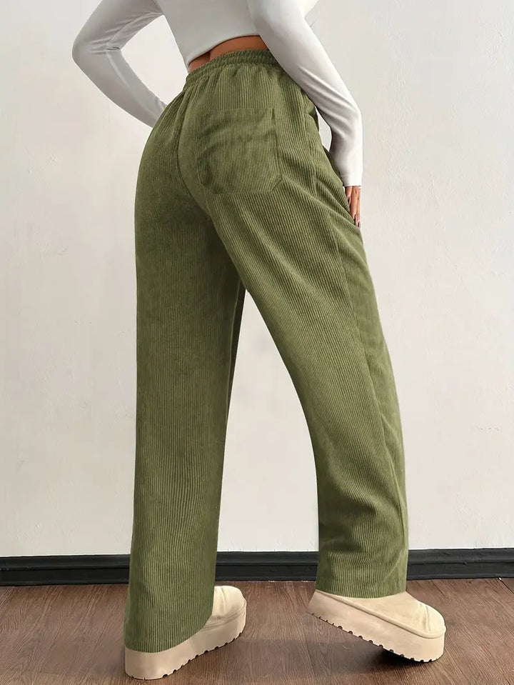 Bequeme Jogger-Stil Cordhose für Damen, High-Waist und weites Bein, die perfekte Ergänzung für jede Garderobe.