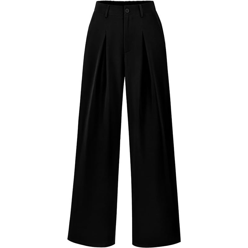 Komfortable Damenhose mit weitem Bein. Hochtailliert, locker geschnitten.
