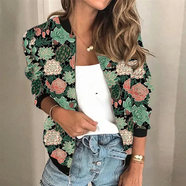 Damen Jacke Elena: Stilvolle Print-Übergangsjacke mit Reißverschluss. Modisch & bequem für Frühling & Herbst.