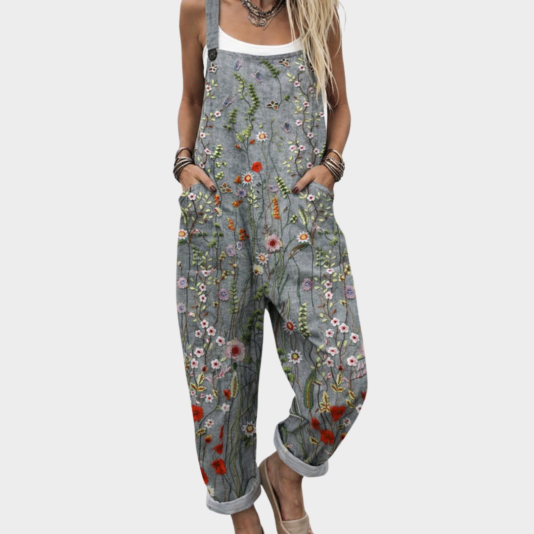 Damen Jumpsuit mit Blütenprint, lockerem Boho-Chic für den Sommer & Freizeit. Bequemer Einteiler mit Blumenmuster.
