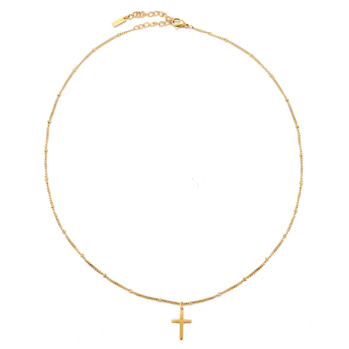 Verstellbare Damen Kreuz Halskette, minimalistisch, wasserfest und hypoallergen aus Edelstahl.