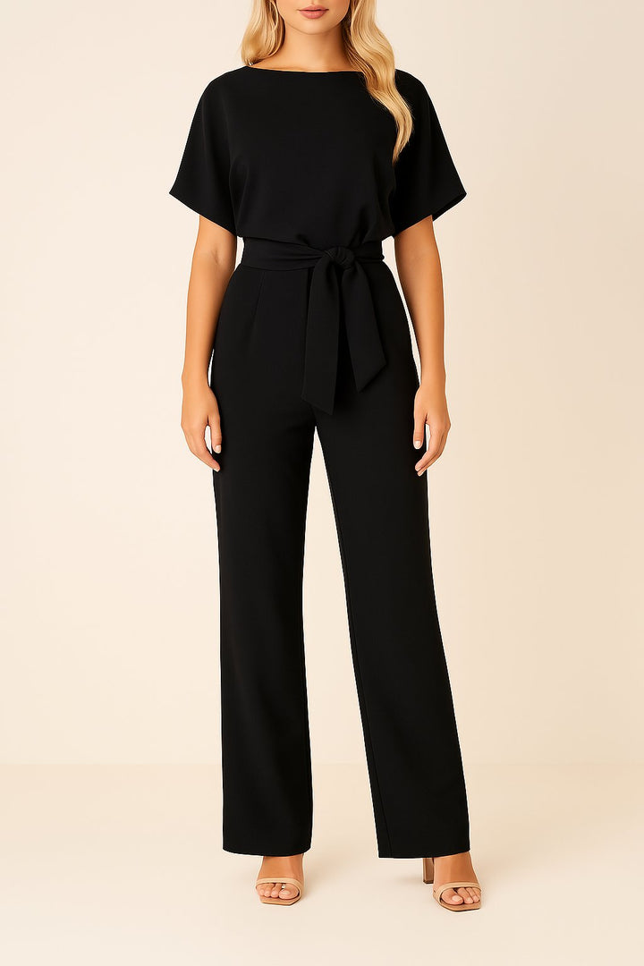 Eleganter Damen Jumpsuit mit Bindegürtel & weitem Bein. Perfekt für Büro, Freizeit & festliche Anlässe.