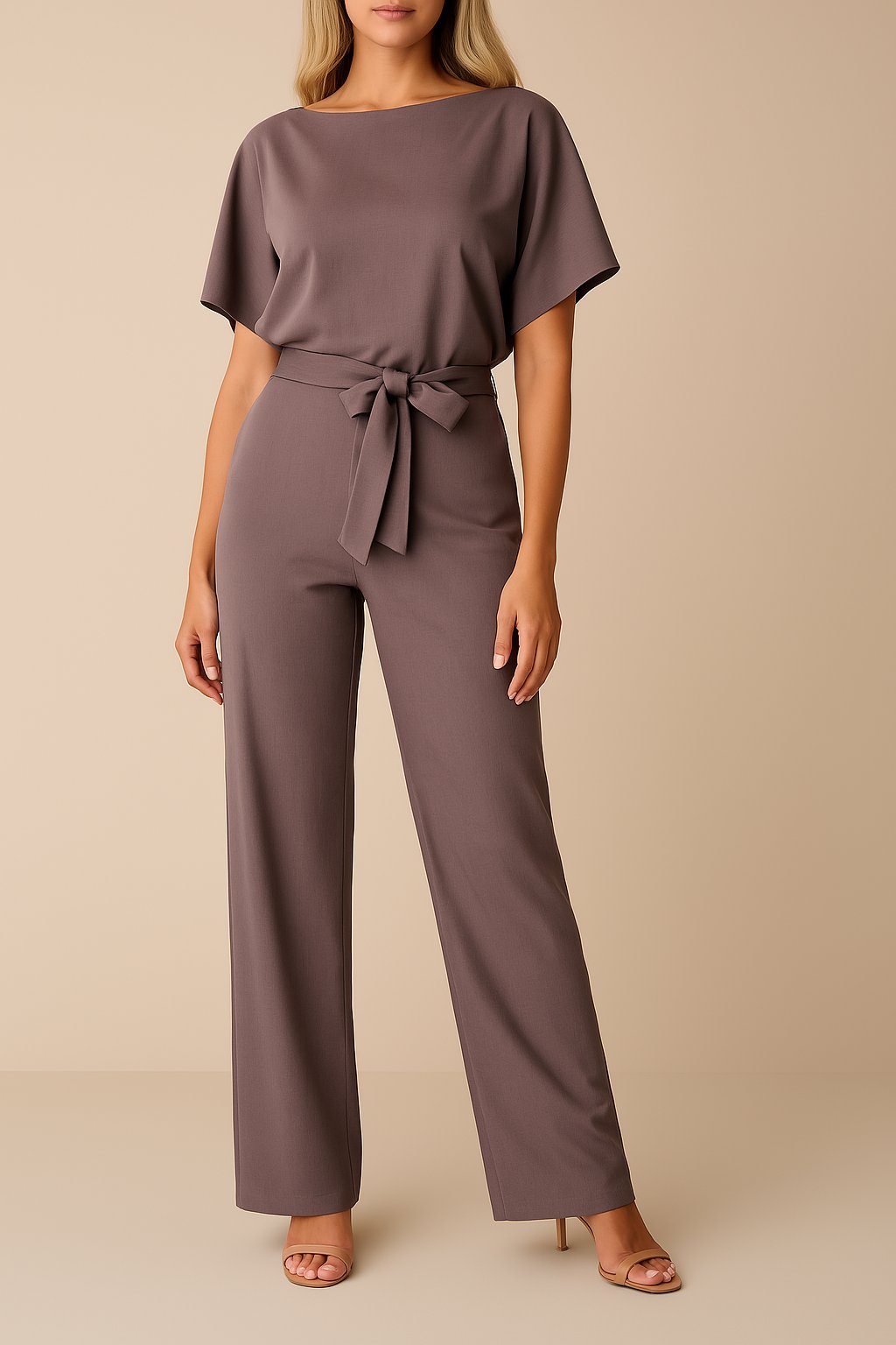 Stilvoller Damen Overall mit Bindegürtel & weitem Bein. Ein eleganter Jumpsuit für viele Anlässe.