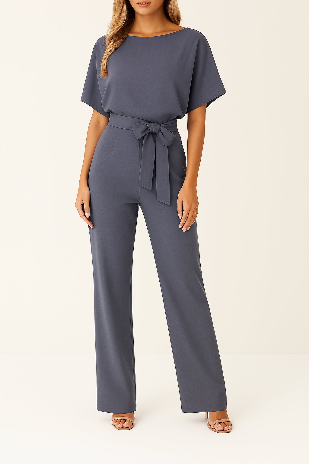 Fließender Damen Jumpsuit mit weitem Bein für optimalen Komfort & Bewegungsfreiheit. Ideal für warme Tage.