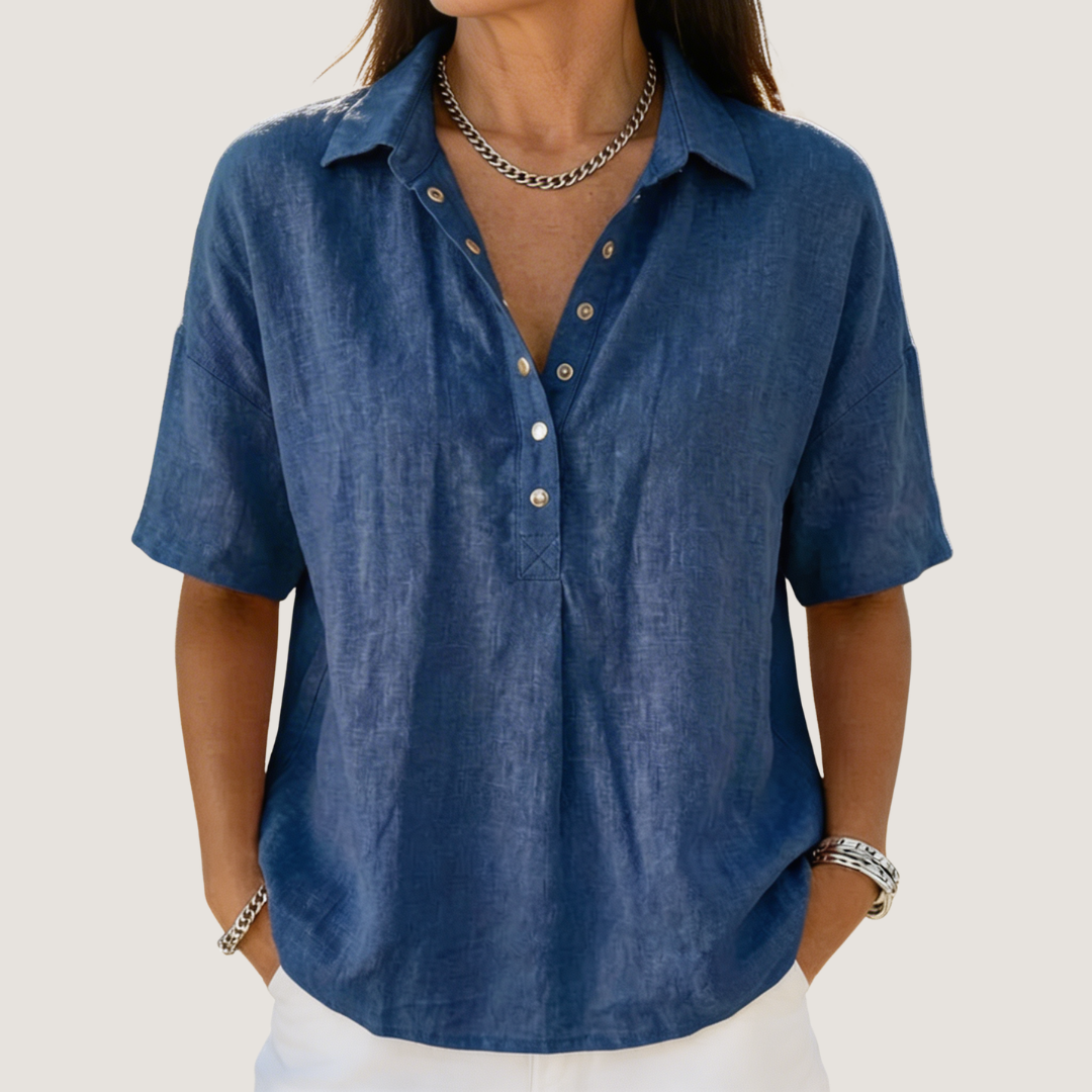 Damen Kurzarm-Bluse im Relaxed Fit, leicht & luftig für Sommer & Freizeit. Modisch & bequem für Alltag & Urlaub.
