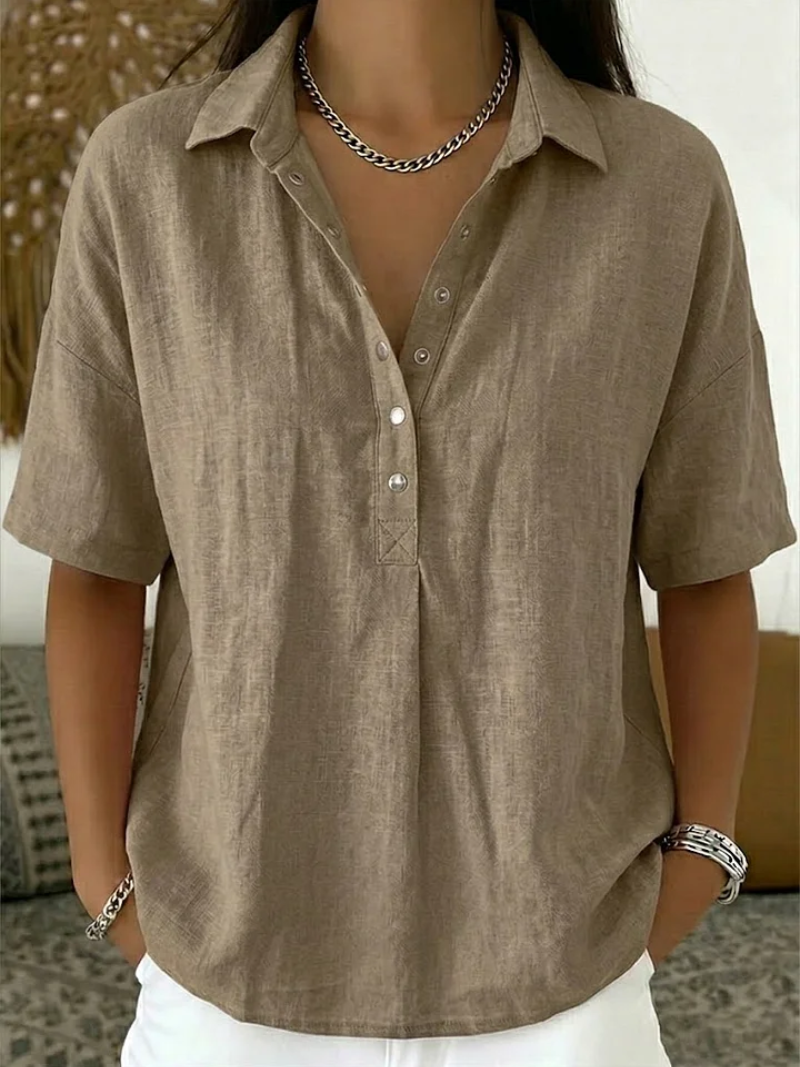 Bequeme, modische Damen Kurzarm-Bluse für Alltag & Urlaub, vielseitig kombinierbar. Eleganter, lässiger Look.