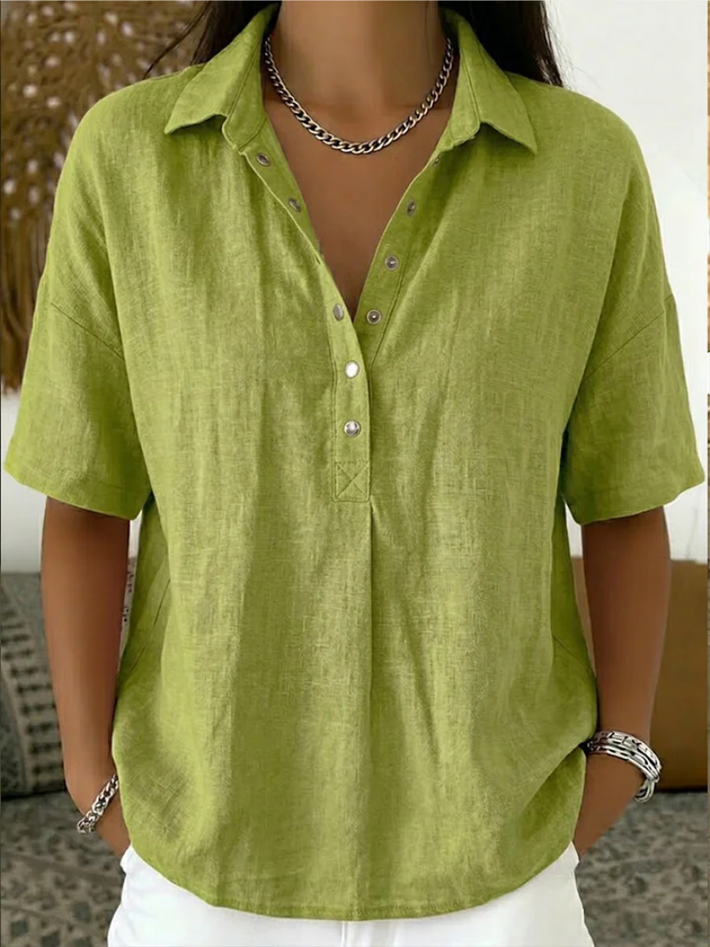 Vielseitige Damen Kurzarm-Bluse: lässig-eleganter Look für Urlaub, Freizeit & modische Alltags-Outfits. Luftig.