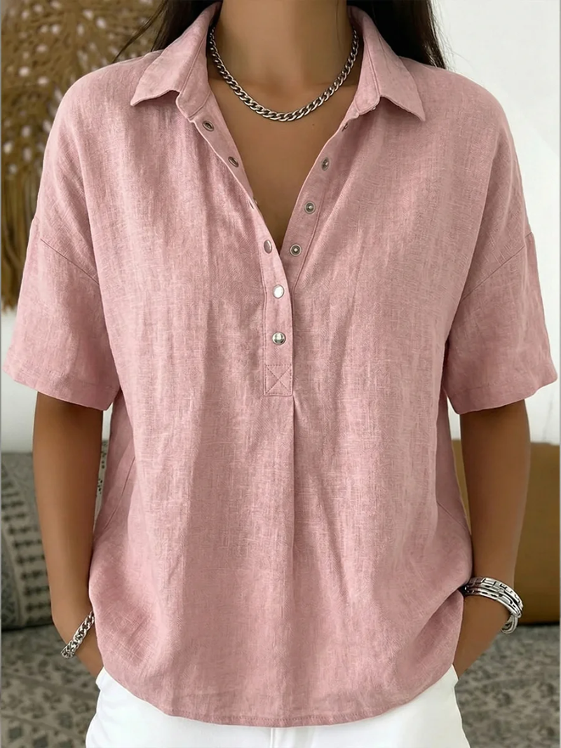 Entspannte Damen Kurzarm-Bluse, leicht & atmungsaktiv. Perfekt für Sommer, Freizeit und einen bequemen Casual-Look.
