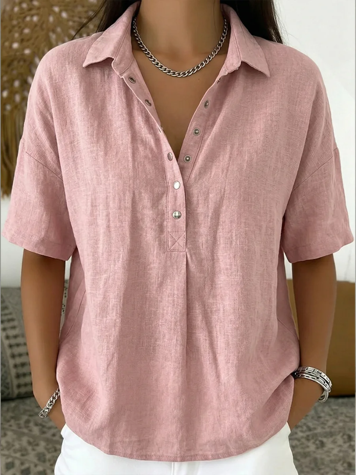 Entspannte Damen Kurzarm-Bluse, leicht & atmungsaktiv. Perfekt für Sommer, Freizeit und einen bequemen Casual-Look.