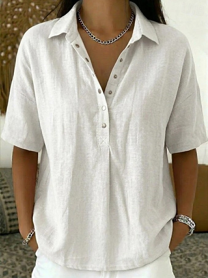 Elegante Damen Kurzarm-Bluse im Casual-Stil. Leicht, luftig & perfekt für Sommer, Freizeit und entspannte Outfits.