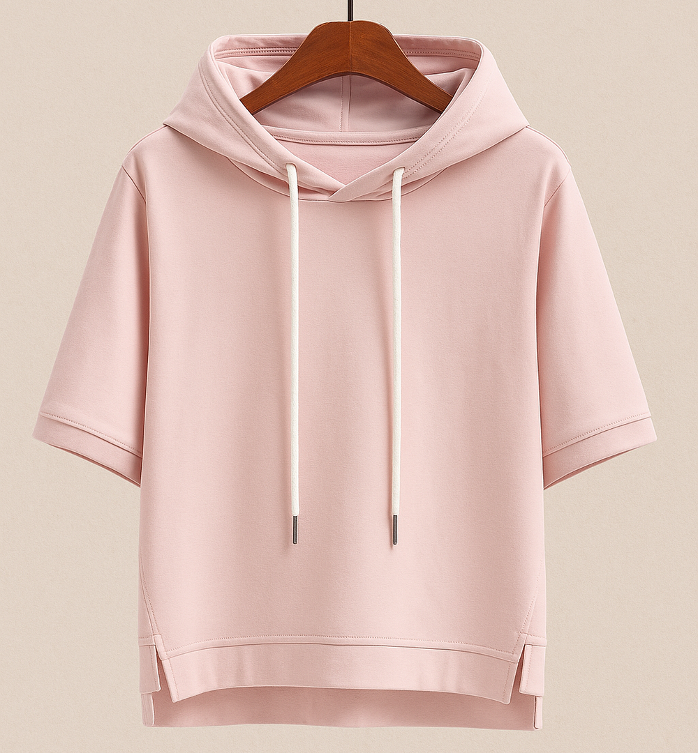 Casual Chic Damen Kurzarm-Hoodie mit Kapuze, ideal für lässige Sommer-Outfits oder einen entspannten Layer Look.