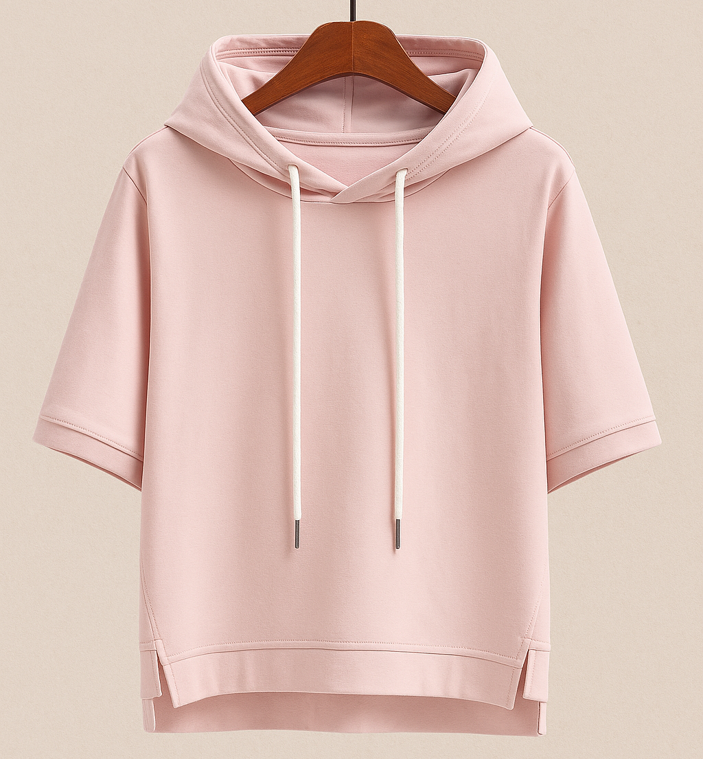 Casual Chic Damen Kurzarm-Hoodie mit Kapuze, ideal für lässige Sommer-Outfits oder einen entspannten Layer Look.