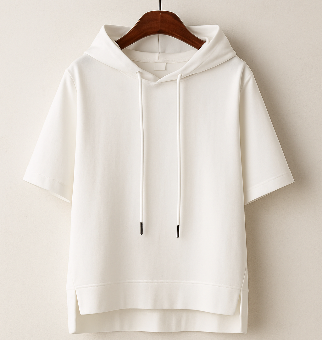 Stilvolles Damen Kapuzenoberteil mit kurzen Ärmeln, ein Muss für jede Garderobe, ideal für Sommer & Freizeit.