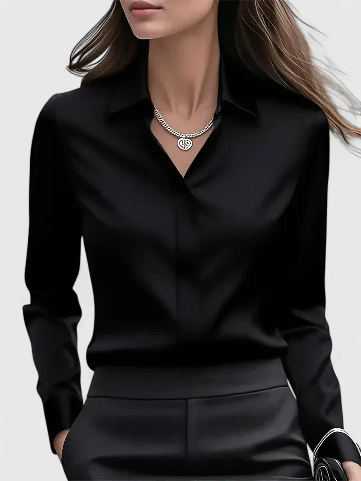 Damen Langarmtop, elegant, unifarben, mit verdeckter Knopfleiste und abgerundetem Saum für Business & Freizeit.