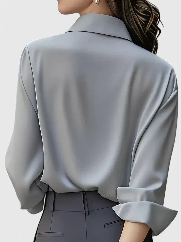 Damen Bluse Langarm, elegant für Business & festliche Anlässe, mit verdeckter Knopfleiste und abgerundetem Saum.