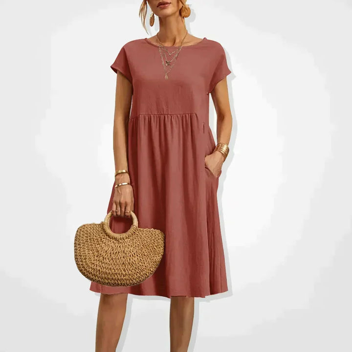 Elegantes Damen Midikleid A-Linie für Sommerhochzeiten, bequem & festlich.