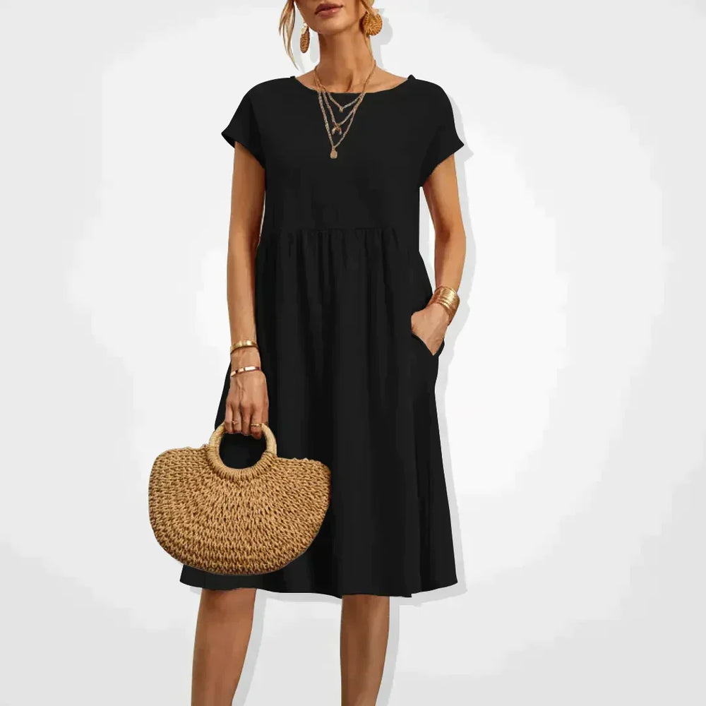 Festliches Sommerkleid für Hochzeitsgäste, elegantes A-Linien-Midikleid, komfortabel.