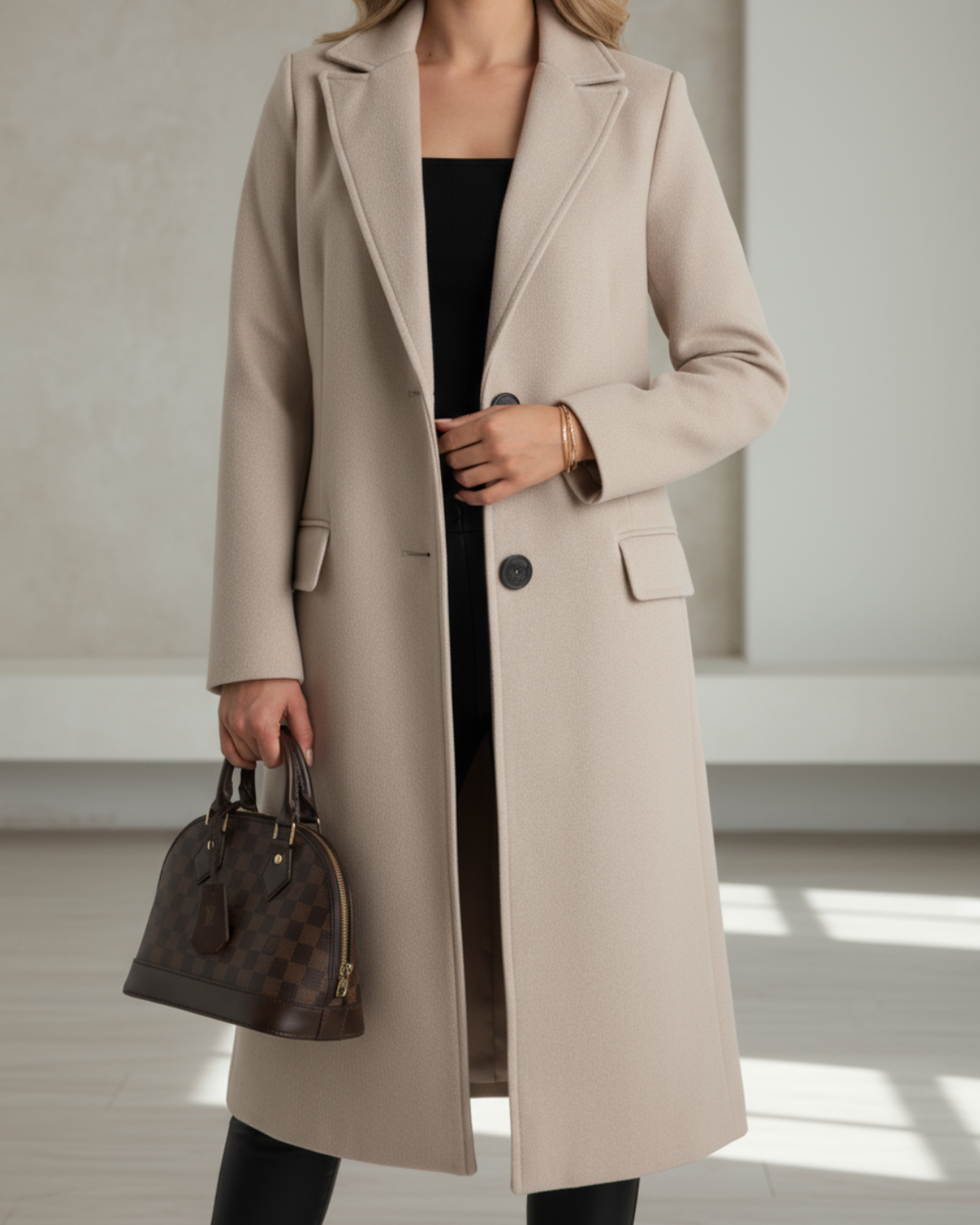 Elegante Damen Longline Herbstjacke. Modisches Outerwear für Frauen, vielseitig kombinierbar.