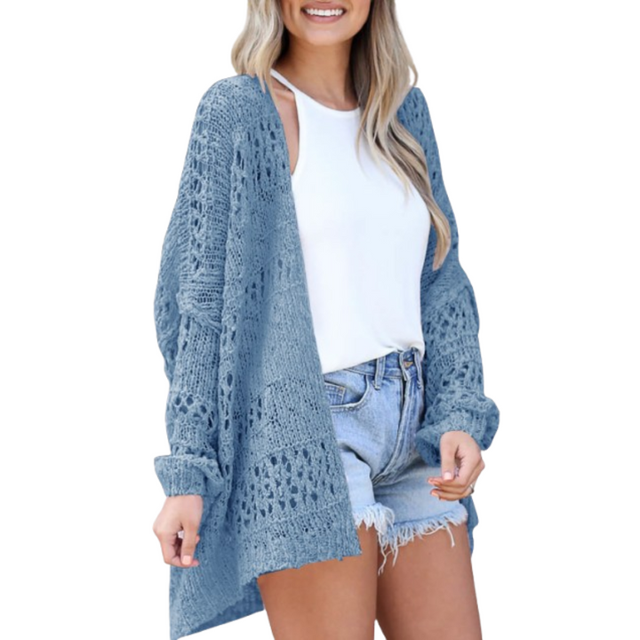 Stylische Damen Strickjacke mit offenem Schnitt, Boho-Chic. Atmungsaktiv & leicht für Herbstmode. Casual Übergangsjacke.