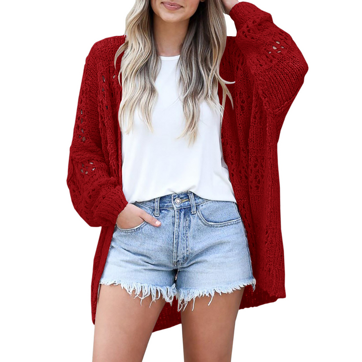 Trendige Damen Boho Strickjacke, offener Cardigan. Leichter Übergangspullover, Casual Chic für Herbstmode. Bequem & stylisch.