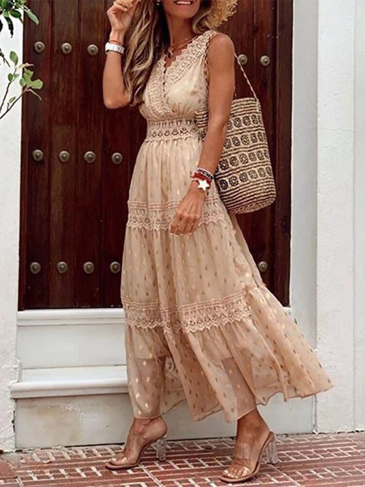Boho-Maxikleid für Damen, leichtes Sommerkleid, ideal als festliches Hochzeitsgast-Kleid oder für Feste.