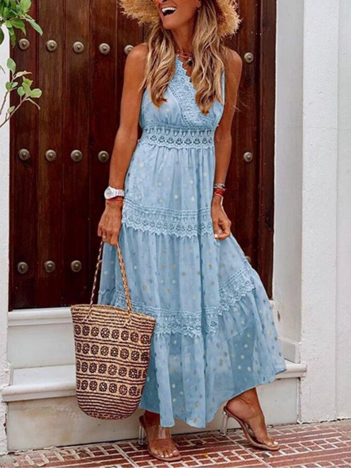 Luftiges Damen Maxikleid im Boho-Stil, ideal für Sommerfeste, Strand und Urlaub, kombiniert Eleganz und Komfort.