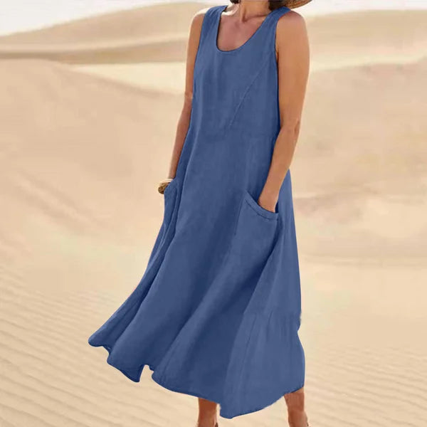 Bequemes & stilvolles Damen Midi-Kleid, A-Linie, Kurzarm, mit Taschen. Ein Must-have als luftiges Sommerkleid.