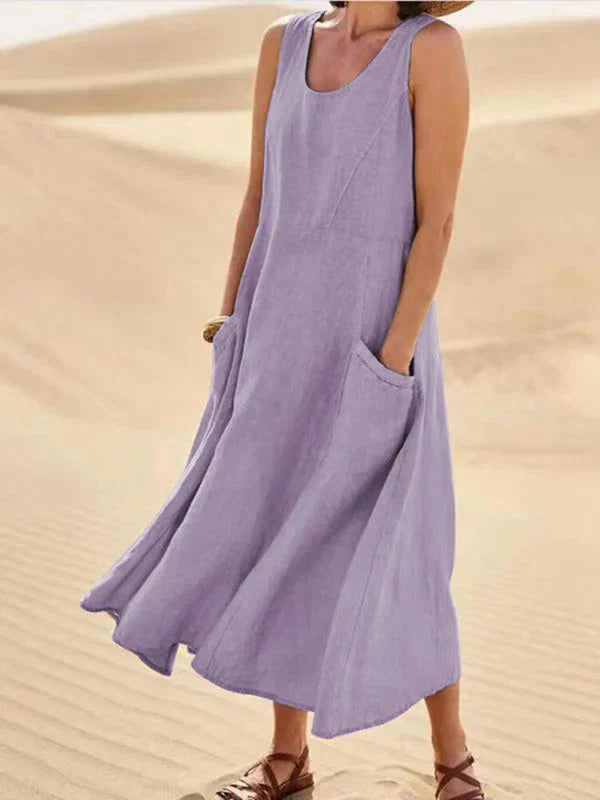Damen Freizeitkleid, luftiges Sommer-Midikleid mit Kurzarm und Taschen, perfekt für entspannte Sommertage.