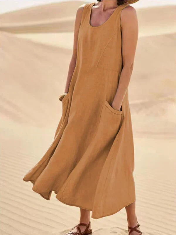 Vielseitiges Damen Frühlings-Sommerkleid, Midikleid A-Linie, Kurzarm, mit Taschen für Freizeit & festliche Anlässe.