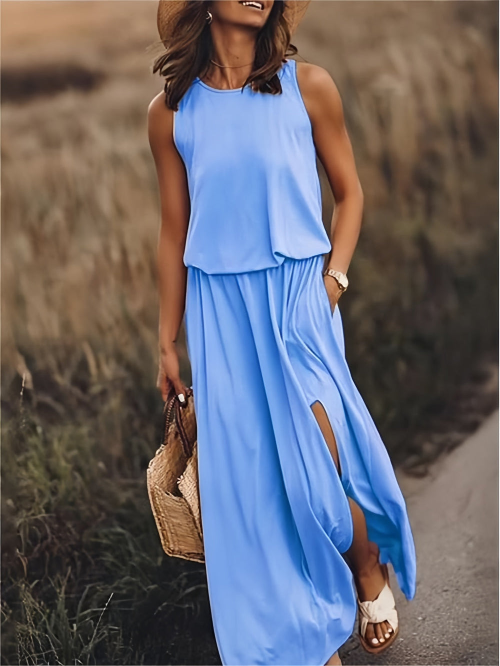 Komfortables Damen Maxikleid im Boho-Look, perfekt für Herbst und Sommer. Vielseitiges Freizeit- und Strandkleid.