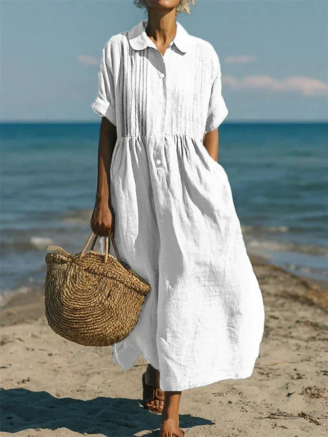 Damen Maxikleid mit eleganten Pintuck-Details, fließend und bequem für Sommer & Alltag.