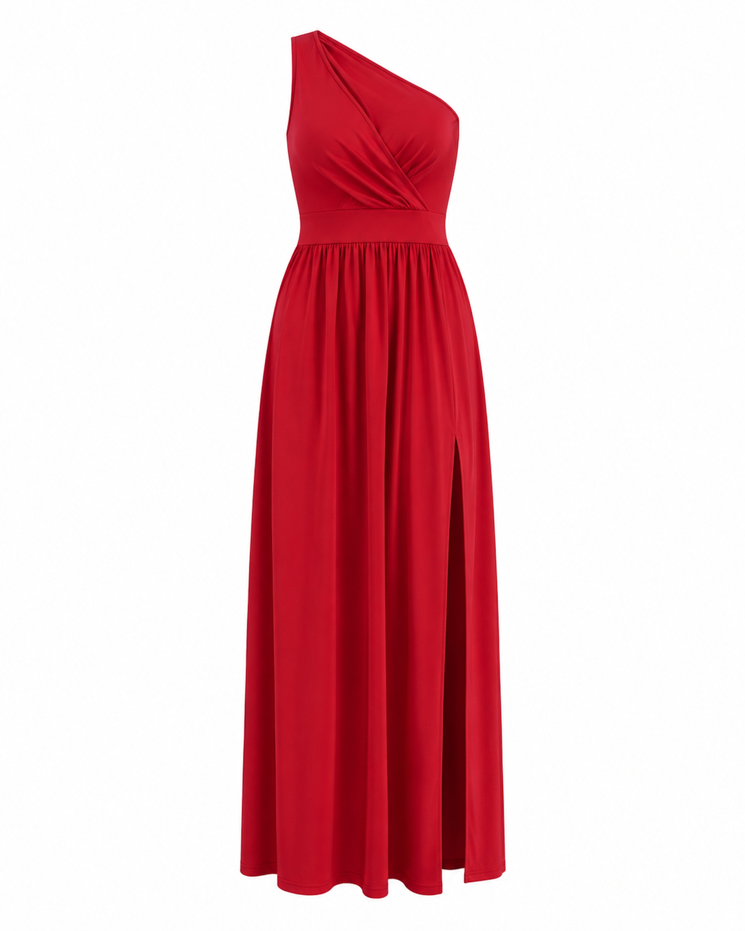 Stilvolles Damen Maxikleid, One-Shoulder-Look und verführerischer Schlitz. Perfekt für besondere Abende.