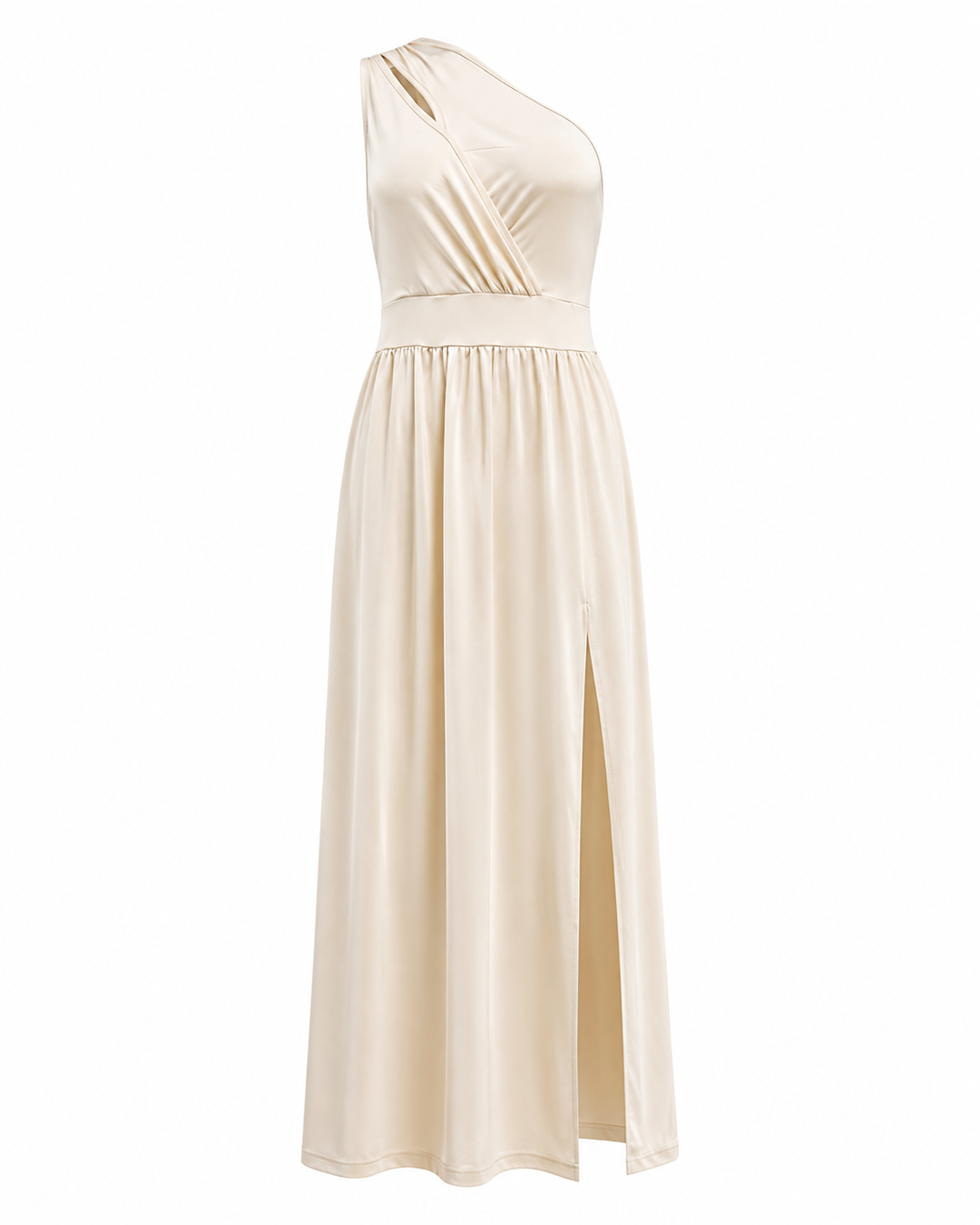 Chic Damen Maxikleid, schulterfrei auf einer Seite, mit elegantem Schlitz. Ideal für festliche Abende.
