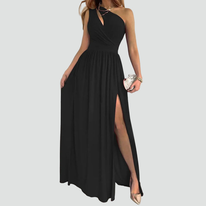Modernes Damen Abendkleid, asymmetrische Schulter, hoher Beinschlitz. Für einen glamourösen Auftritt.