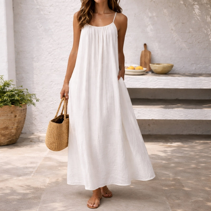 Elegantes Damenkleid: Langes Maxikleid für den Sommer, bequem geschnitten, bauchbedeckend.