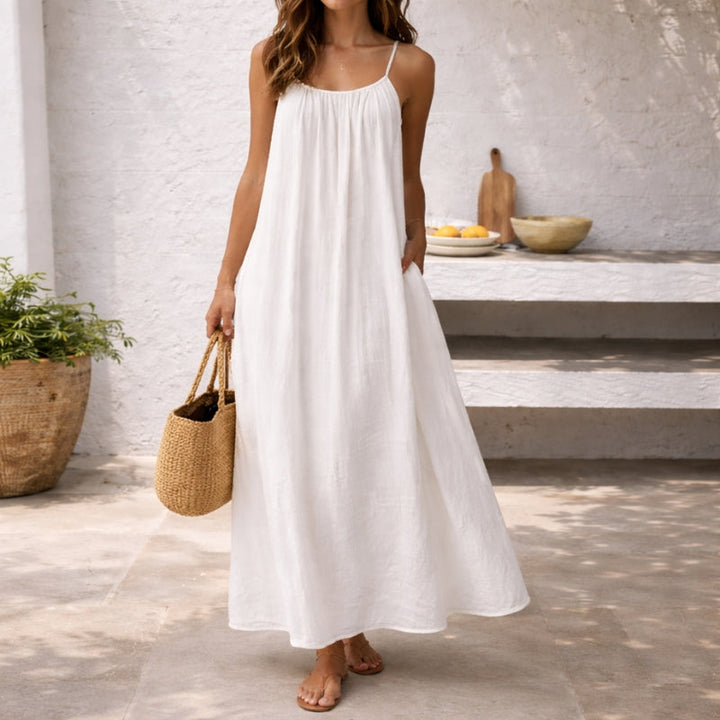 Elegantes Damenkleid: Langes Maxikleid für den Sommer, bequem geschnitten, bauchbedeckend.