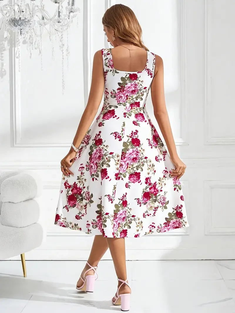 Vielseitiges Damen Sommerkleid mit floralem Muster, ideal für Freizeit, Partys & festliche Anlässe.
